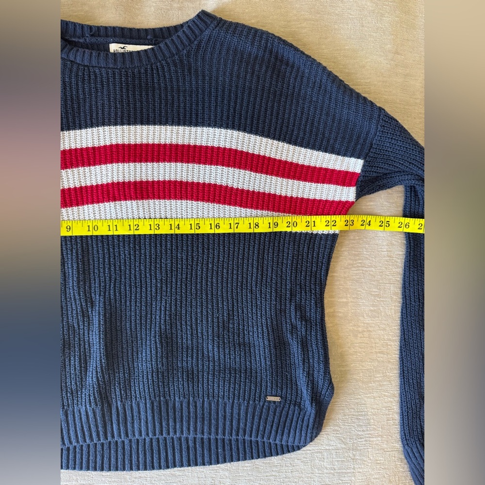 Hollister Striped Knit Sweater Navy Red White Small - Picture 8 of 10